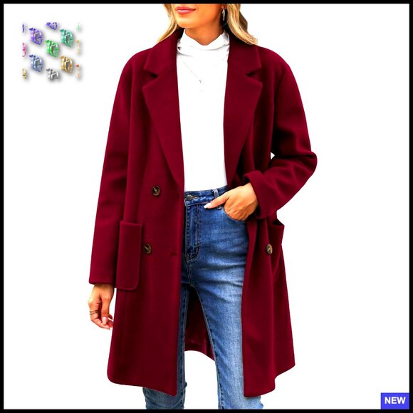 Wool Blend Pea Coat Double Breasted Trench Classic Elegant Fall Winter Outerwear